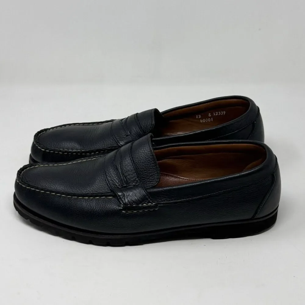 Allen Edmonds Hampton Penny Loafers Mens 12 E Wide Black Leather Lug Sole Casual
